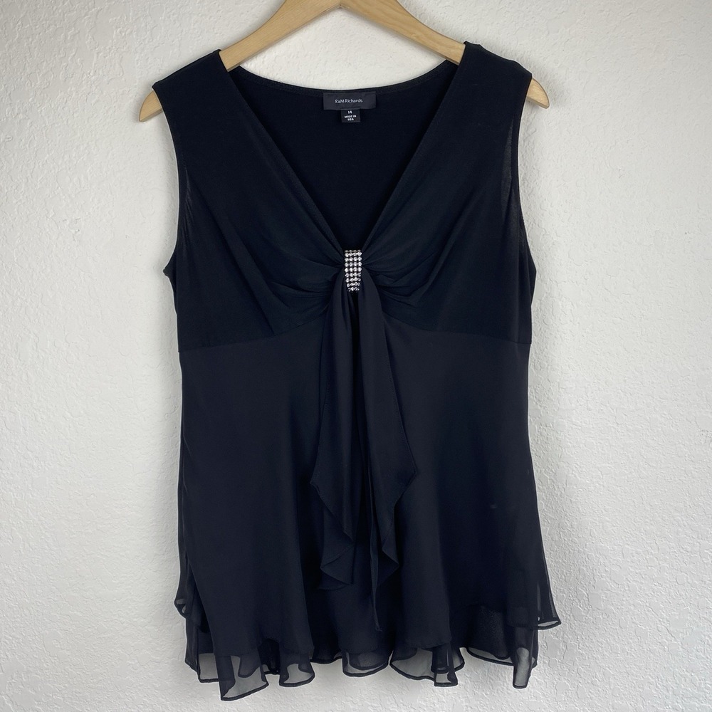 Vtg R&M Richards 14 Cami Top Whimsigoth Babydoll Black Witchy Rhinestone Y2K